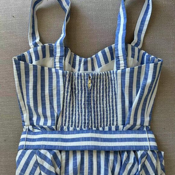 NEW Cara Cara Calypso Midi Dress Sz6 Ivory Blue Striped Seersucker Vacation - Picture 9 of 13